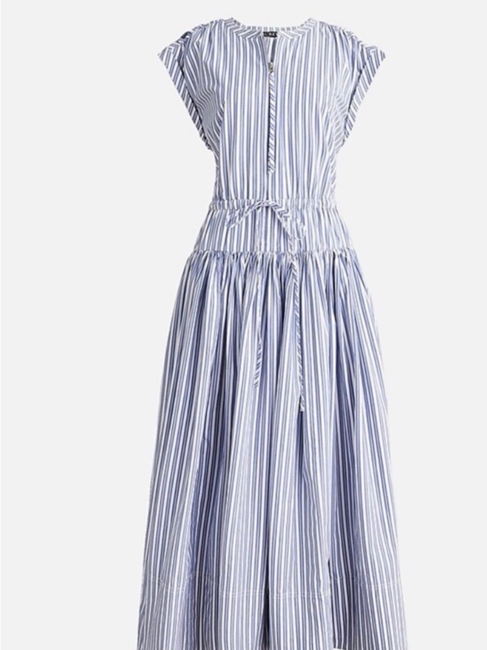 BNWT J. Crew Striped Blue & White Midi Dress with Gathered Waist - Picture 2 of 10